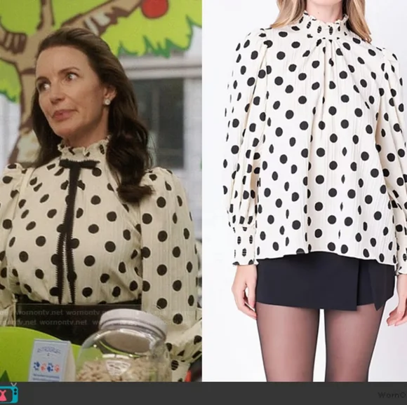 English Factory Polka Dot Smock Neck Blouse And Just Like That Charlotte York - Picture 1 of 7